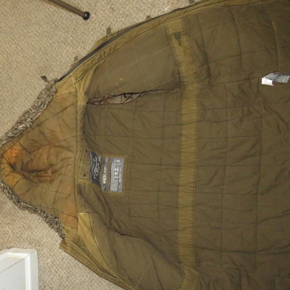 VTG Abercrombie & Fitch Wilcox Jacket Men’s S Olive Green Faux Fur Hooded Parka - Picture 4 of 6